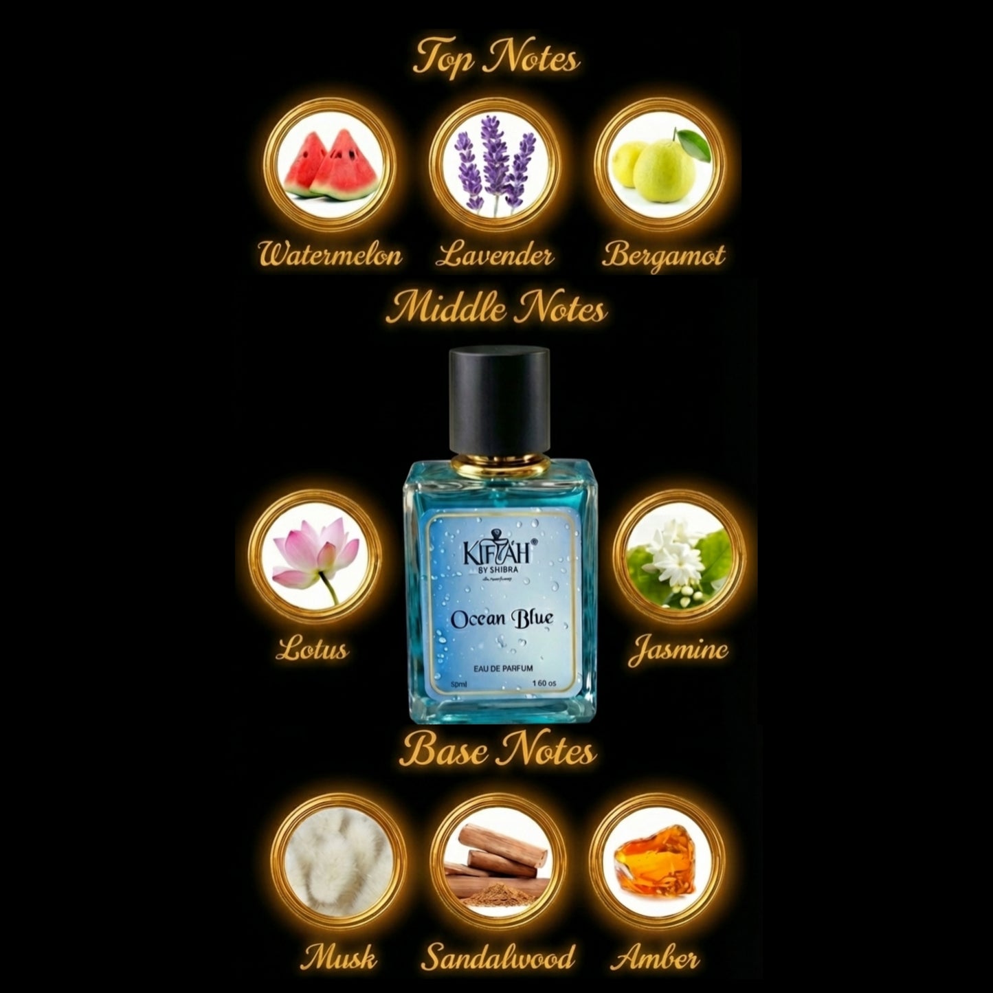 Ocean Blue by KIFAH | Fresh Aquatic Long-Lasting Eau De Parfum for Men (50ml)